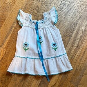 White Dress with Blue Floral Embroidery, 12 months